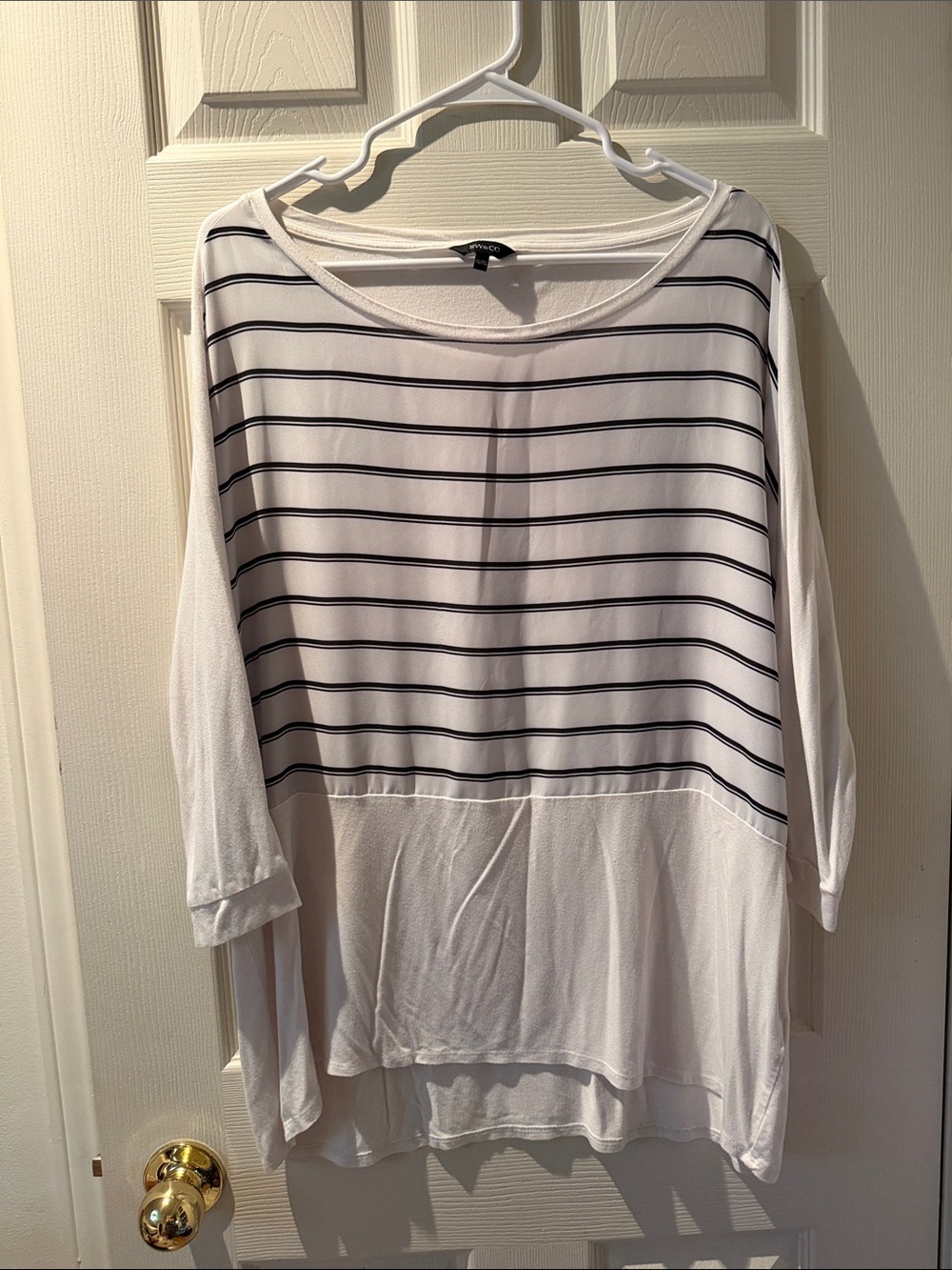 Striped White & Black Lightweight Women's Top - Relaxed Fit